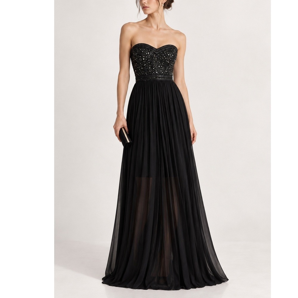 Alice and Olivia Black Label Strapless Sequin Pleated Gown Size 6 Old Hollywood